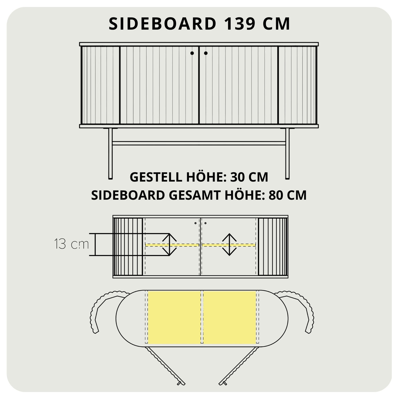 Welve - Sideboard 139cm | Metallgestell Schwarz - Esche Massiv UP