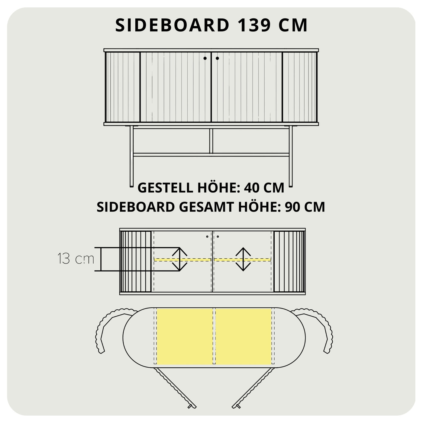 Welve - Sideboard 139cm | Metallgestell Schwarz - Eiche Massiv UP