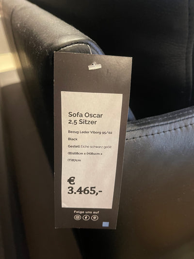Oscar 2,5 Sitzer Sofa - Leder Schwarz - Outlet