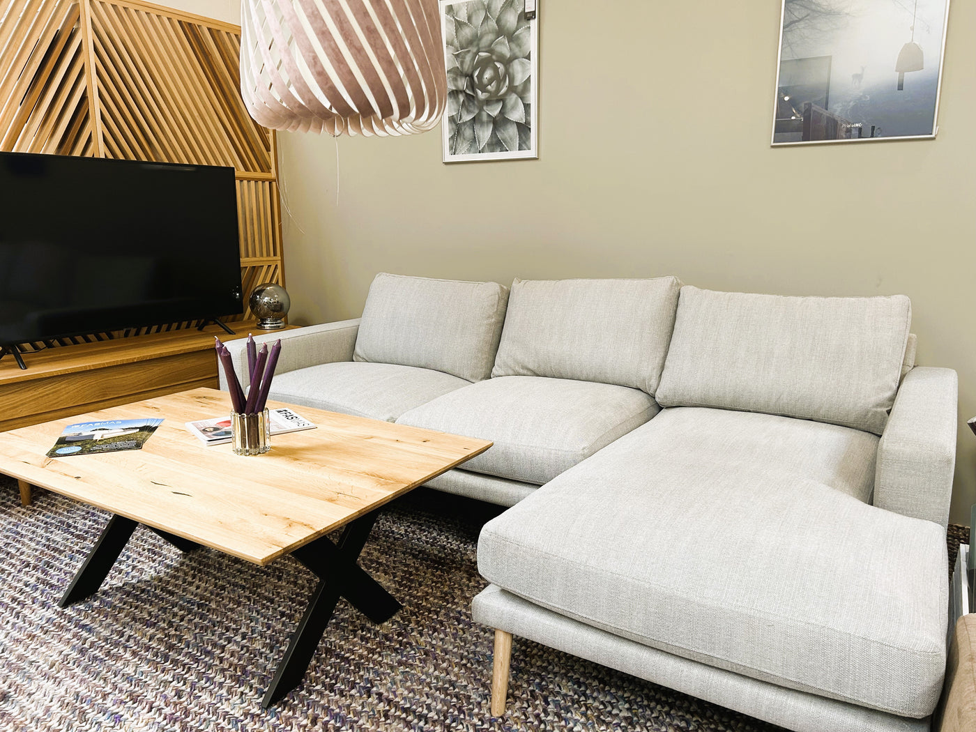 Lugo Sofa - Stoff West Modern Silber | Beine Eiche Natur