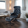 Magnus - Relax Hocker - Leder Nature Schwarz | Schale Nussbaum