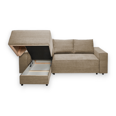 Karlstad Schlafsofa - 2 Sitzer mit Chaiselongue Links - Stoff Kiss Medium Brown