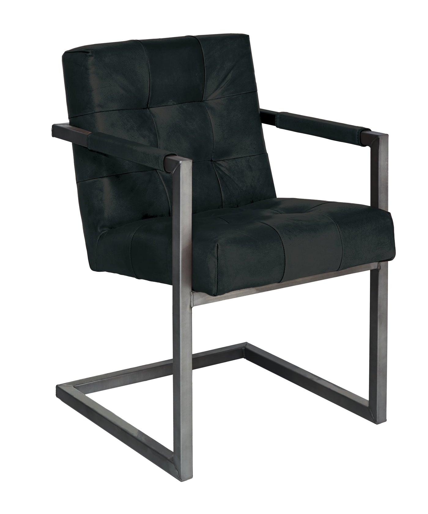 Olli - Stuhl mit Armlehne - Leder Texas Black Washed