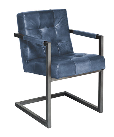 Olli - Stuhl mit Armlehne - Leder Texas New Blue
