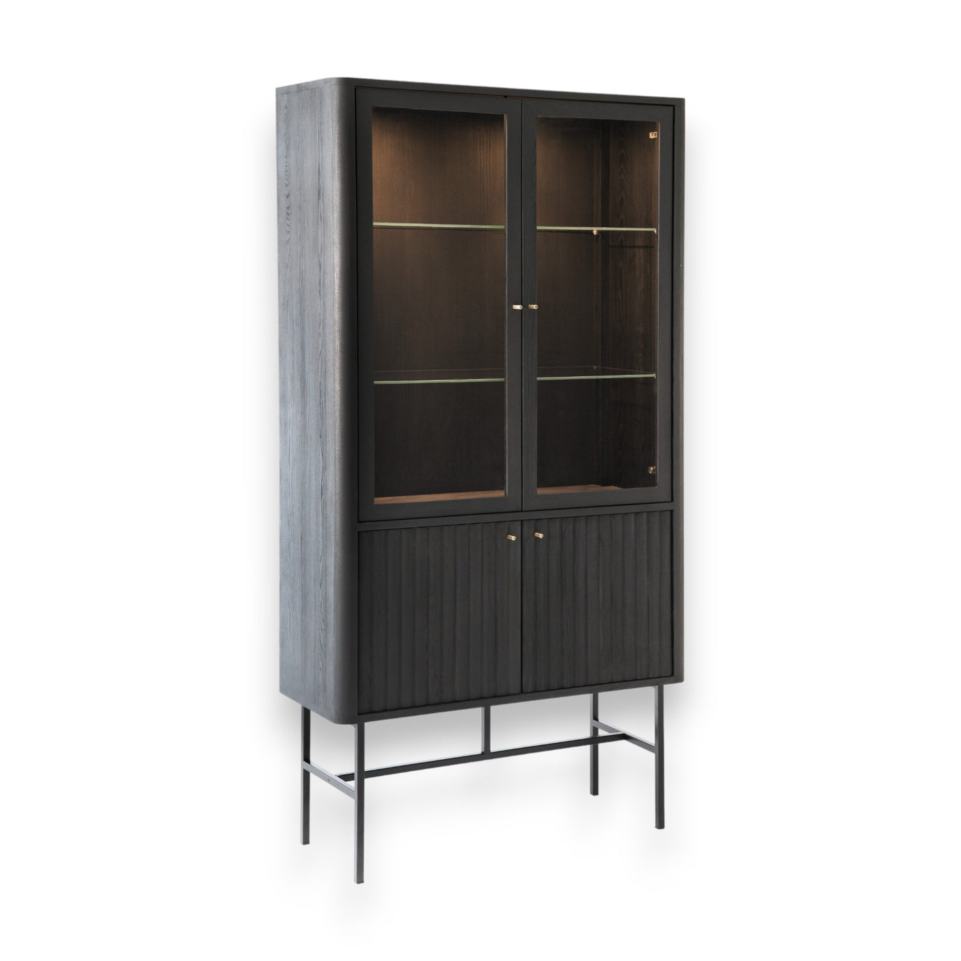 Welve - Vitrine 103cm | Metallgestell Schwarz - Eiche Massiv UP