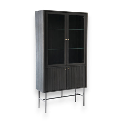 Welve - Vitrine 103cm | Metallgestell Schwarz - Eiche Massiv UP