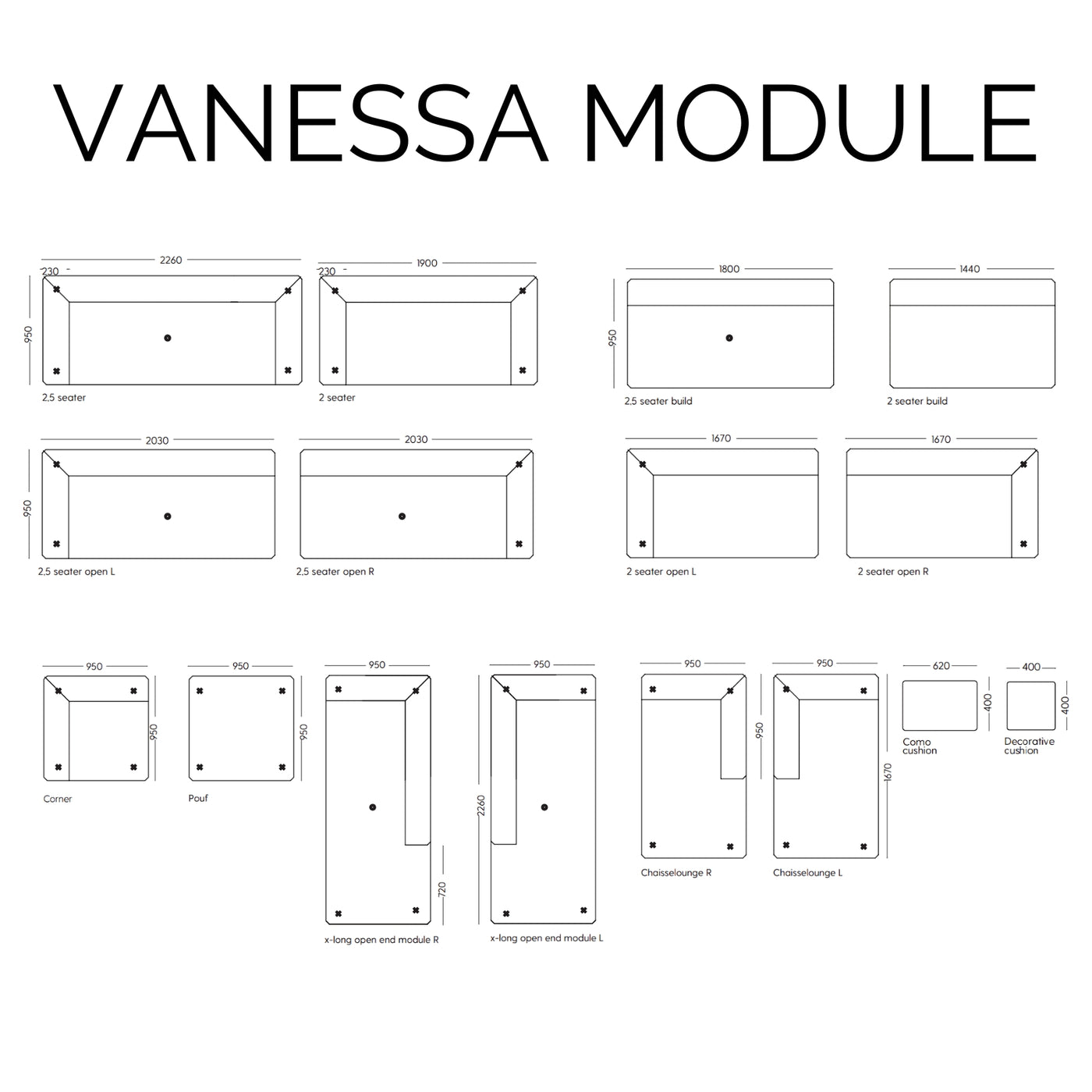 Vanessa Modulsofa - 2,5 Sitzer mit Openend Links - Stoff Alpine Natural