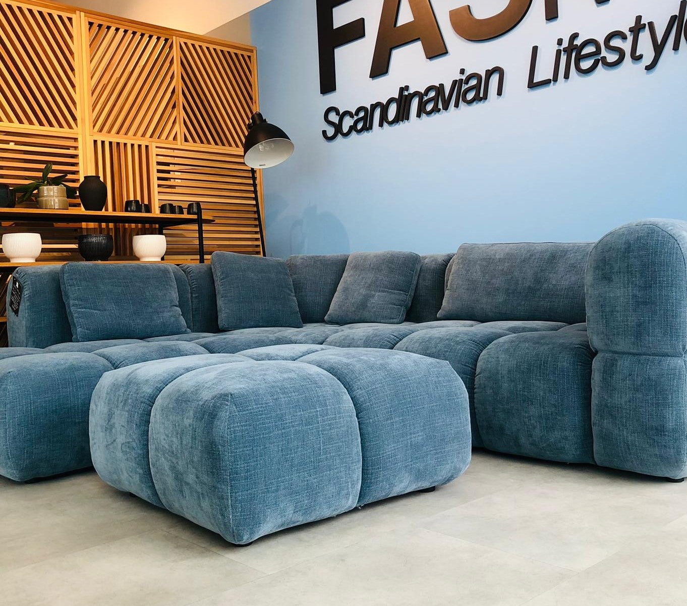 Prestige Modulsofa - 1,5 Sitzer Ecksofa mit Openend & Hocker - Stoff Terranova Petrol