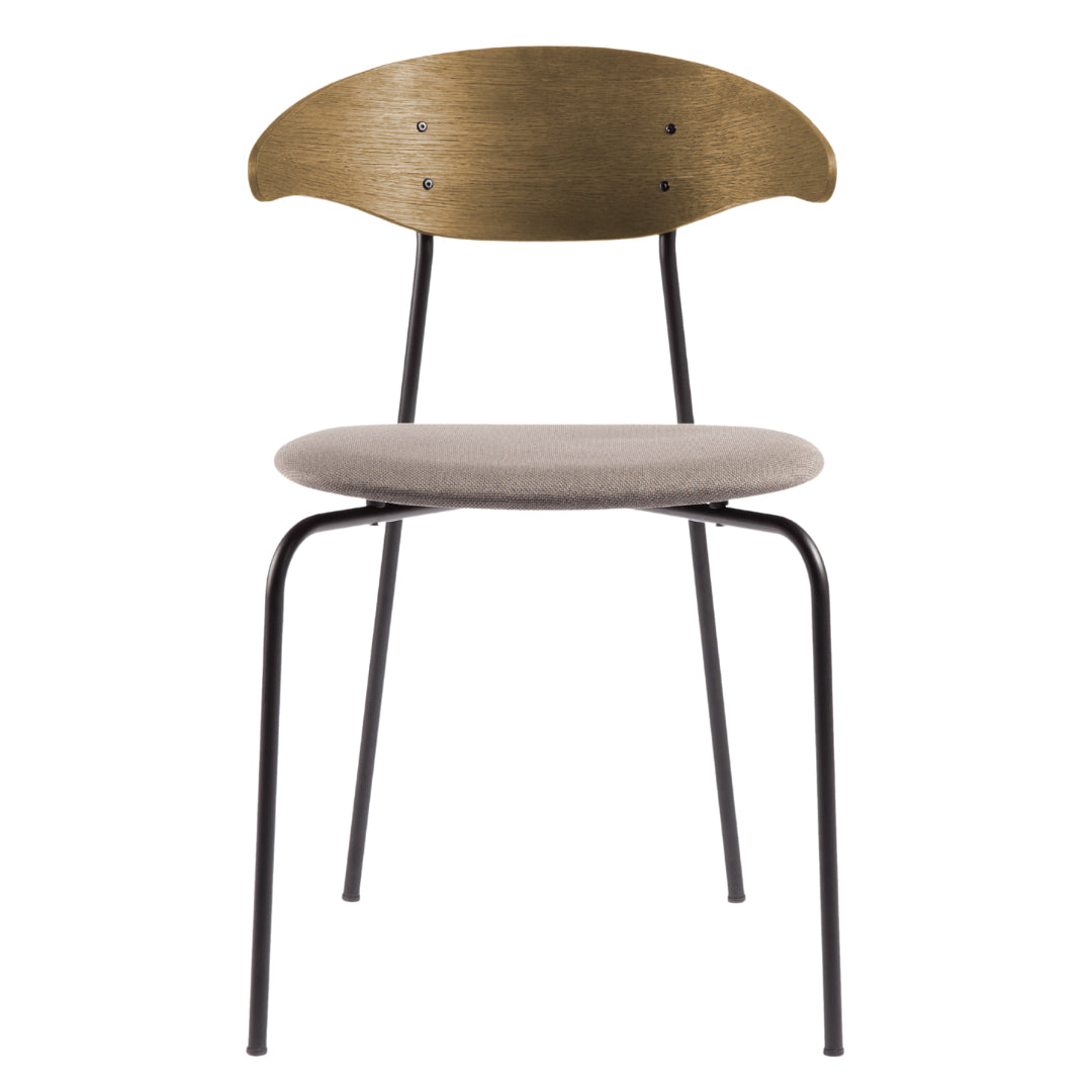Rasmus Stuhl - Gestell Metall - Sitz Stoff Capture Beige | Lehne Eiche Natur geölt