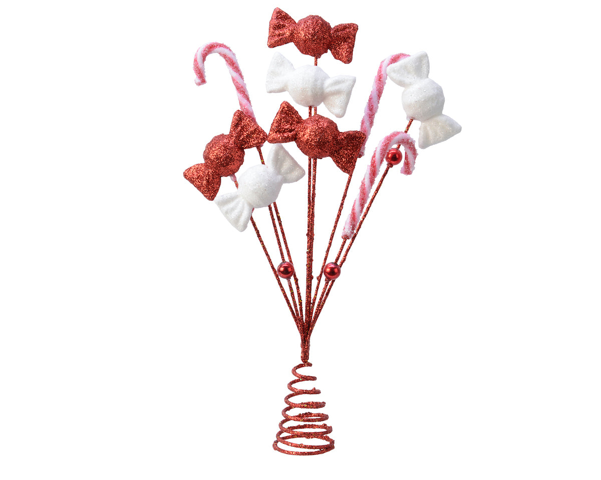Baumspitze - Glitter Candy aus Kunststoff Farbe Rot/Weiß  - 24x4x30cm