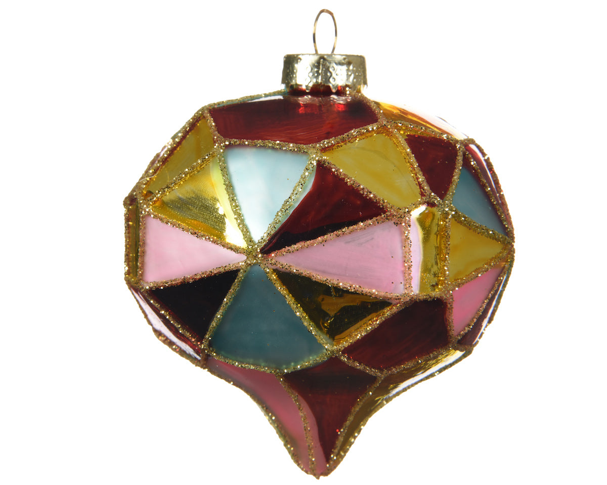 Weihnachtskugel Glas-Zwiebel Diamantschliff bunt, 8cm, 2er Set  - 8cm