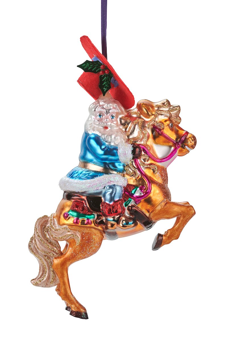 Hänger Cowboy Santa auf dem Pferd, mehrfarbig  - 13,5x18,5x5,5cm