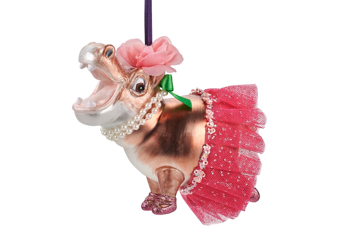 Hänger Hippo mit Tütü, braun/rosa  - 7,5x9x13cm