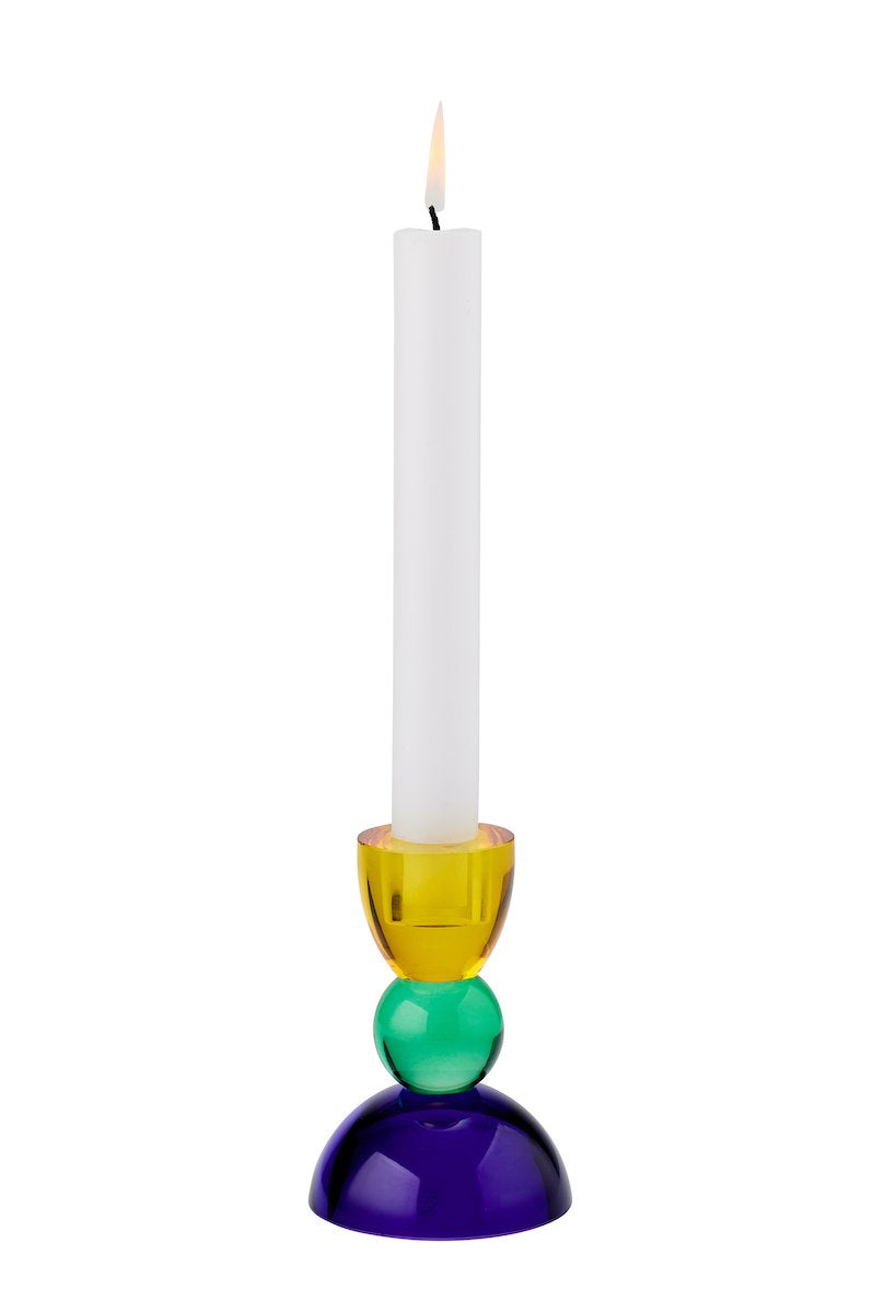 Kerzenhalter Sari, Farbe Gelb/Grün/Blau  - 7,7x11x7,7cm