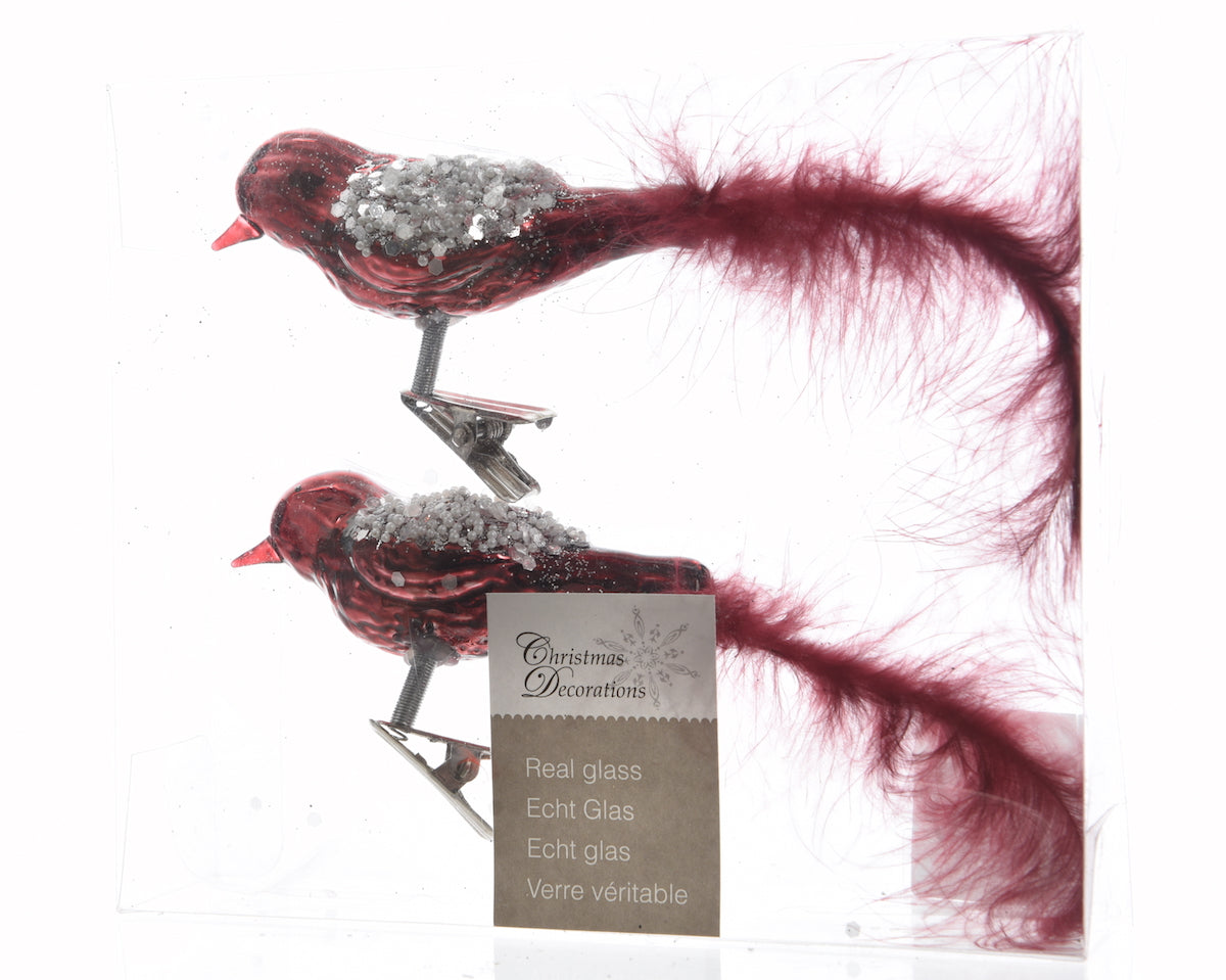 Vögel aus Glas Mix Farbe Ochsenblut  - 3x8x3,5cm