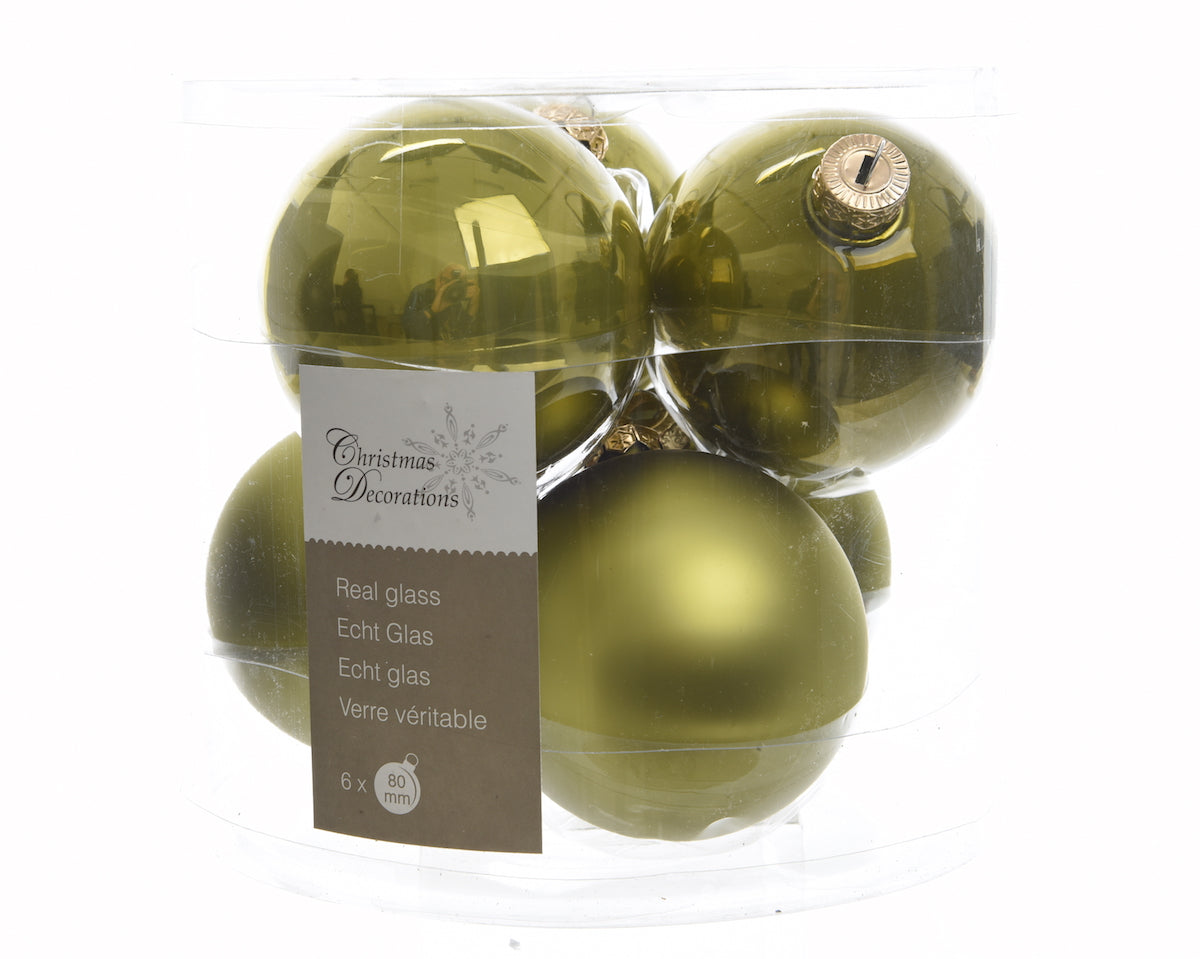Weihnachtskugeln aus Glas glanz/matt 8cm olive - 8cm
