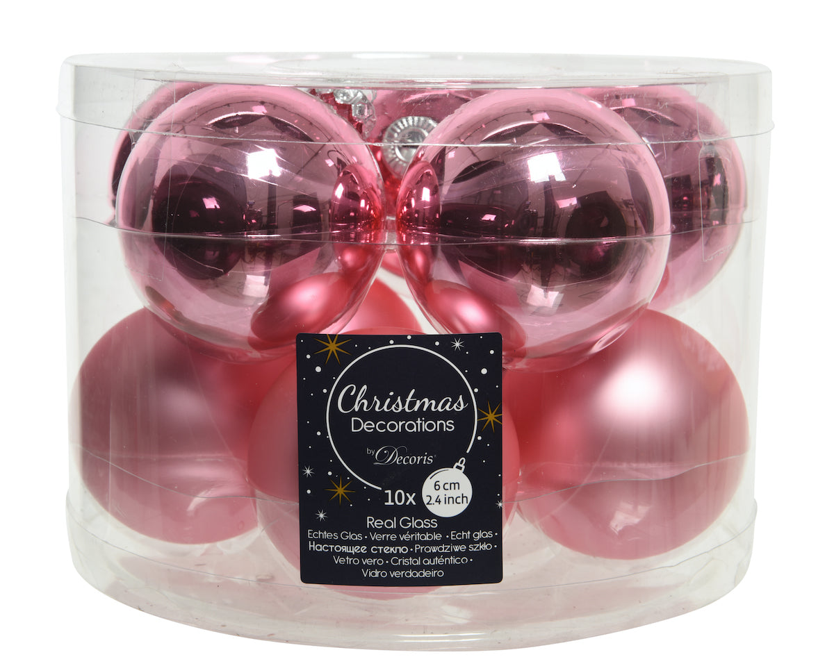 Weihnachtskugeln aus Glas glanz/matt 6cm Lipstick Pink  - 6cm