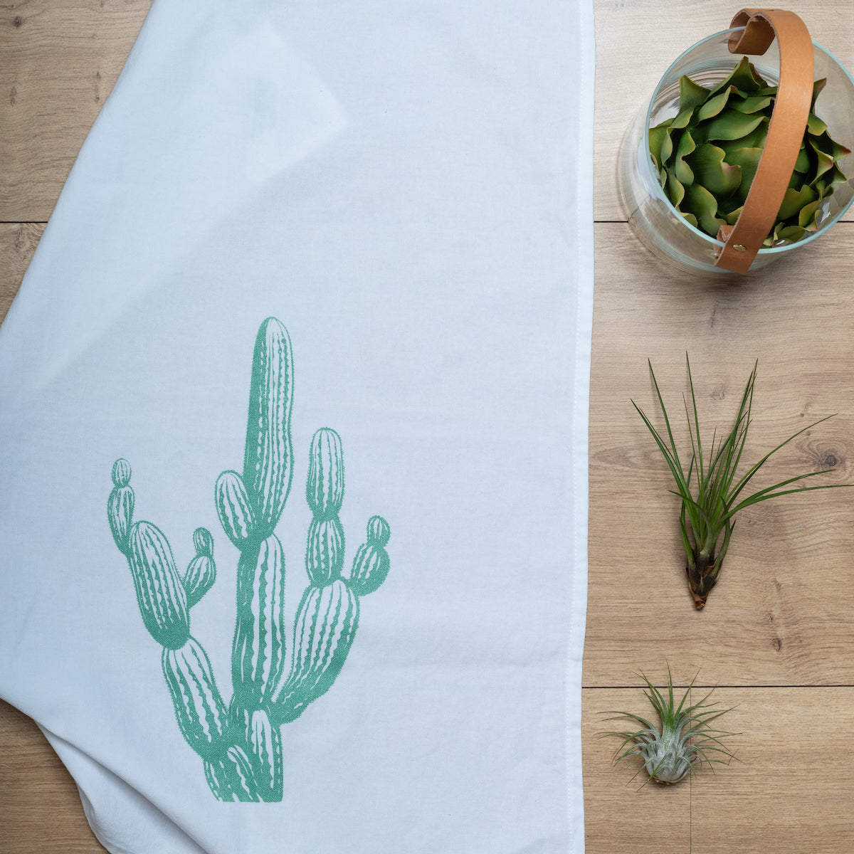 Geschirrtuch weiss, Kaktus, pastellminze  - 50x70cm