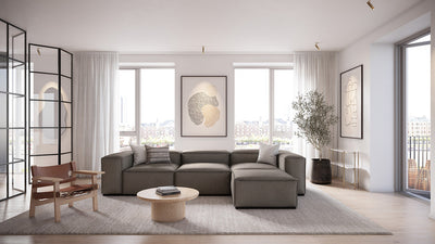 Palermo | Großes 3 Sitzer mit Chaise Lounge - Grau | Weicher Stoff