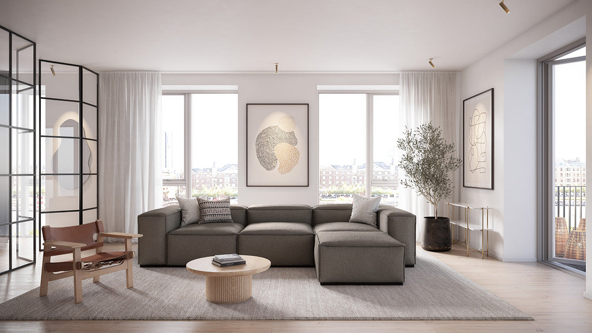 Palermo | Großes 3 Sitzer mit Chaise Lounge - Grau | Weicher Stoff