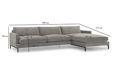 Barcelona | 2,5 Sitzer | Sofa mit Chaise Lounge - Grau | Nachhaltiger Stoff - Rechts