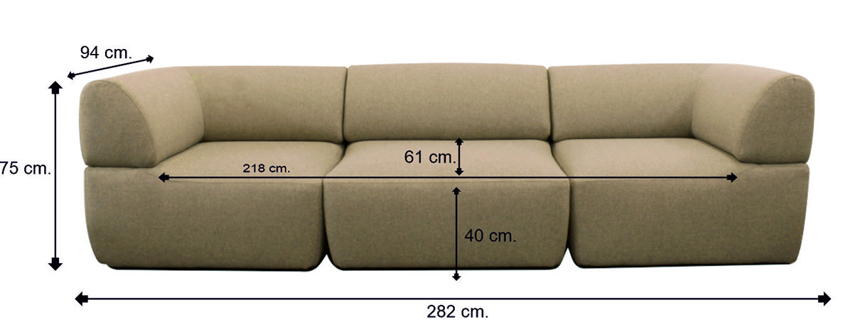 Toronto | 3 Sitzer | Modul Sofa | Drei Module - Latte | Weicher Stoff