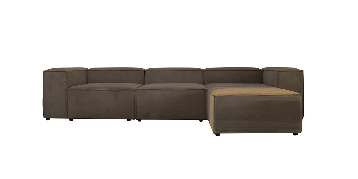 Palermo | Großes 3 Sitzer mit Chaise Lounge - Hellgrau Samt | Samt Stoff