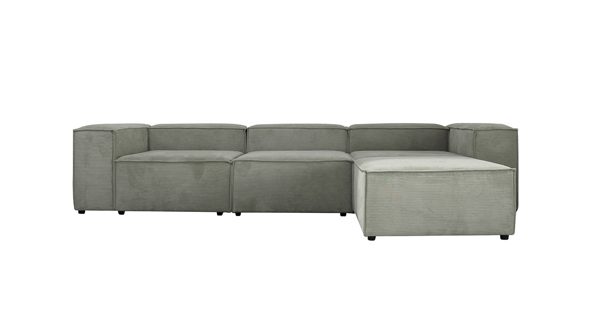 Palermo | Großes 3 Sitzer mit Chaise Lounge - Hellgrau | Samt Stoff