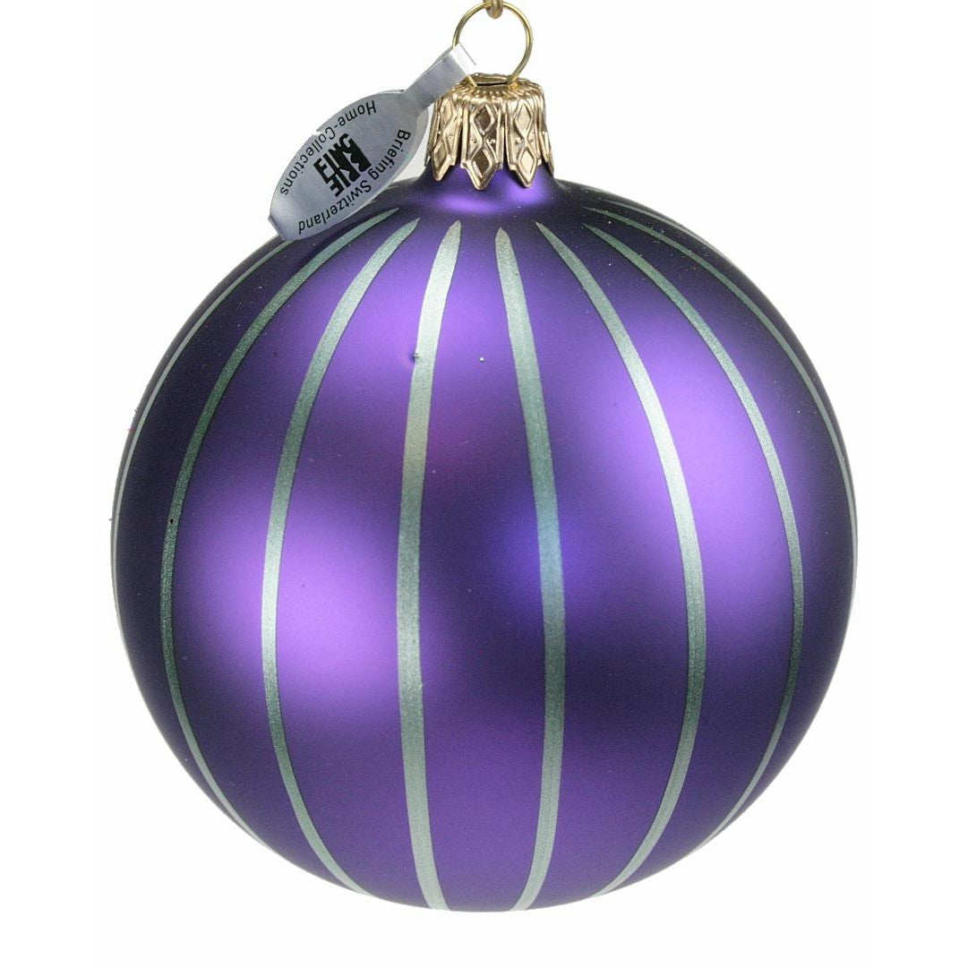 Weihnachtskugel Violett mit Silberstreifen  - 8cm