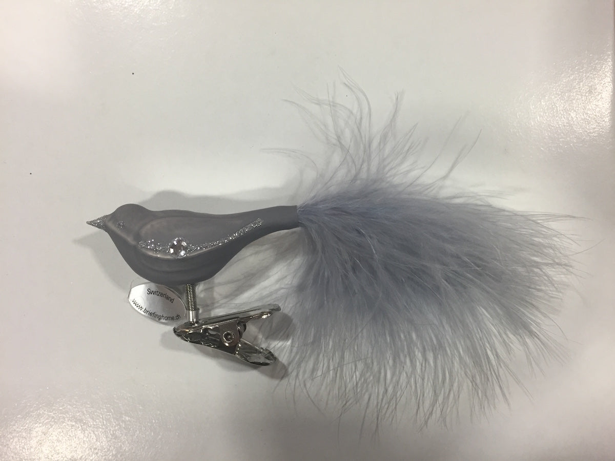 Vogel aus Glas mit Klemme Farbe Silber  - 6x2x3cm