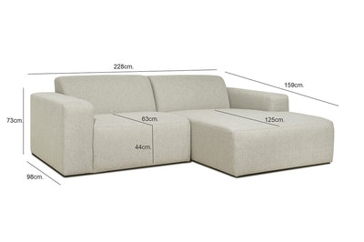 Boston | Chaise Lounge Sofa | Zwei Module - Grau | Weicher Stoff - Rechts