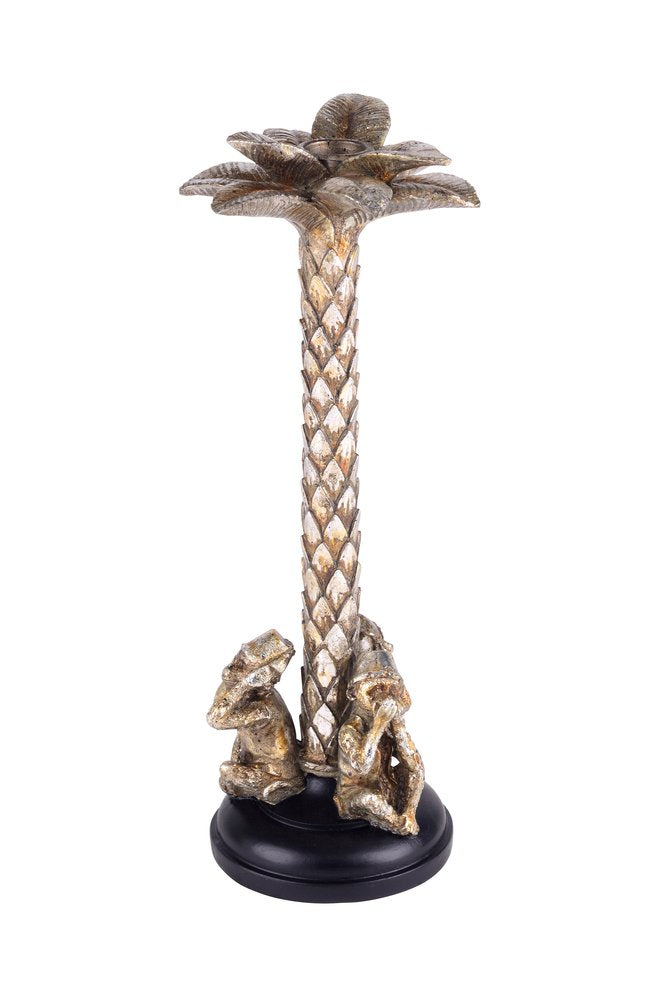 Kerzenständer Palme mit Affen,H 29cm, Gotham, altsilber  - 12x29x12cm