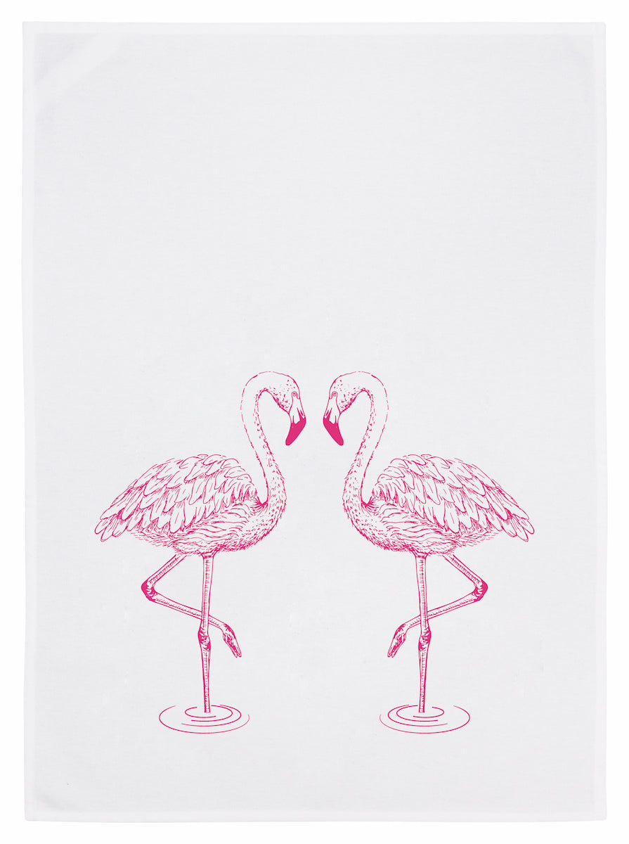 Geschirrtuch weiss, Flamingo, neonpink  - 50x70cm