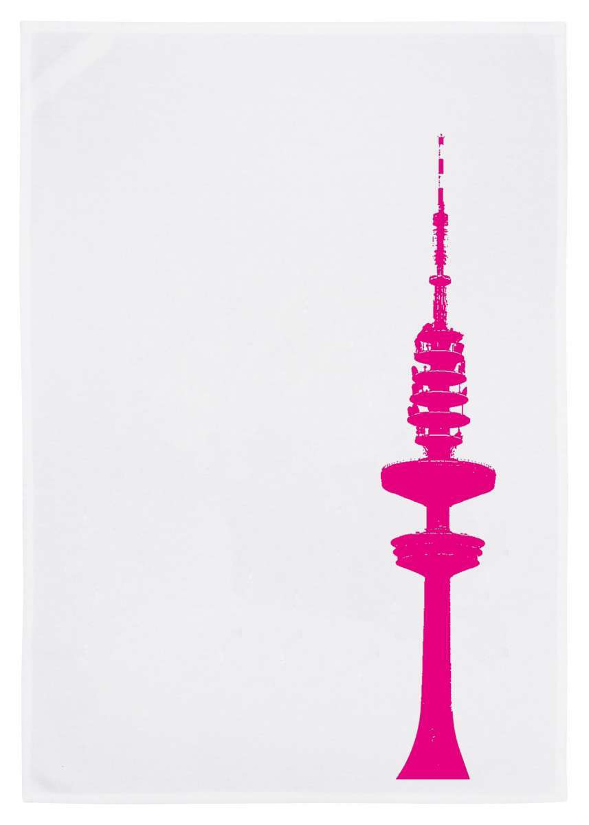 Geschirrtuch weiss, Fernsehturm, pink  - 50x70cm
