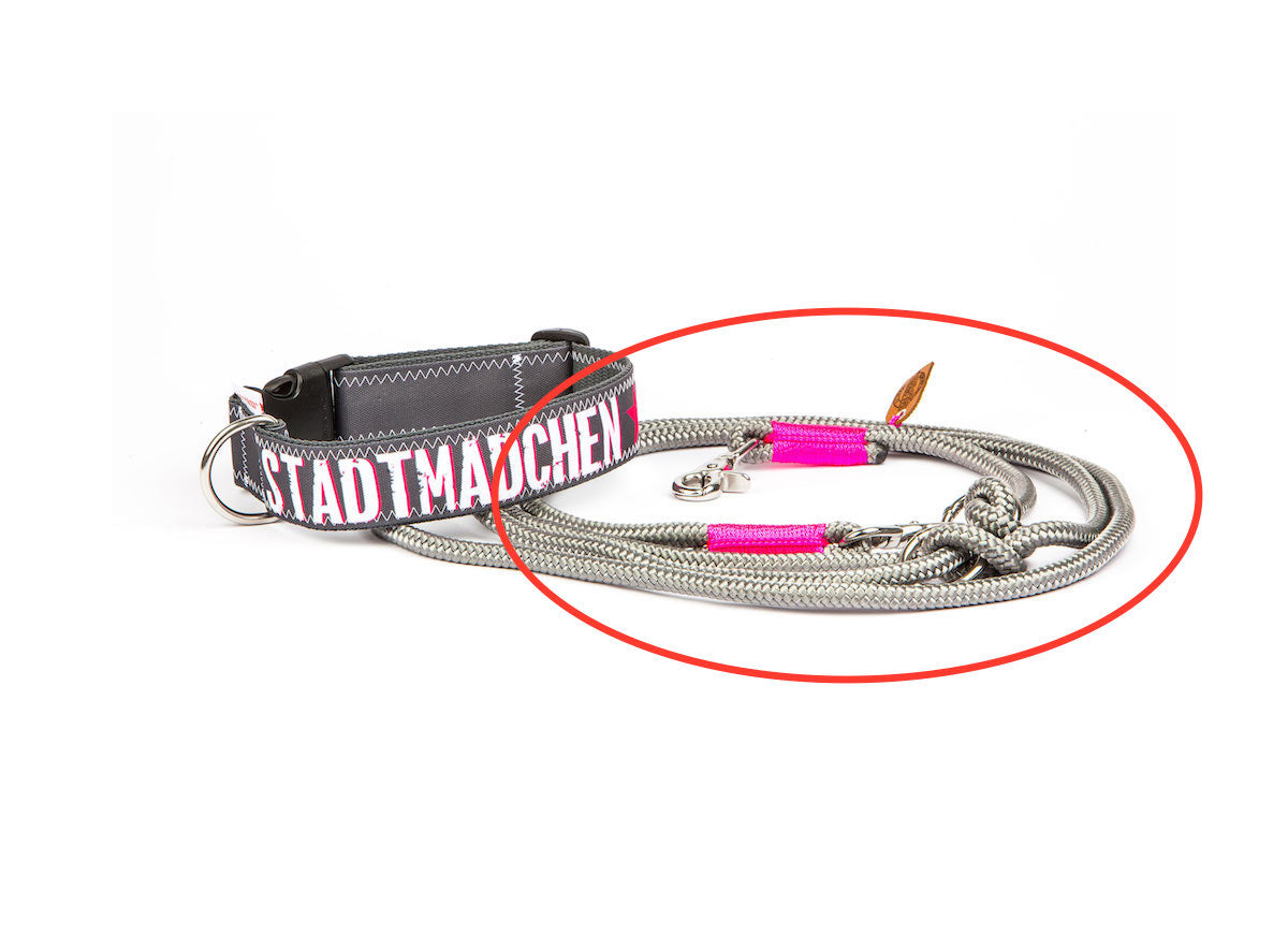 Hundeleine aus Regatta-Segeltau 3m Farbe Silbergrau mit pinker Takelage 8mm - 8mm